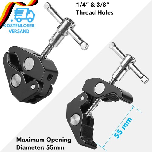 2 Stück Super Clamp Stativ Klemme Mit 1/4 Und 3/8 Gewinde Schraube Adapter, Kame - Bild 2 von 12