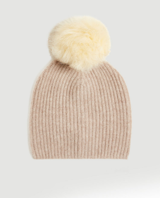Ann Taylor Ribbed Cashmere Pom Pom Hat, Natural Tan, One  display picture 2