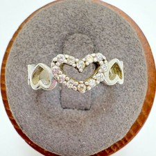 VTG Sterling Silver 925 Alternating Heart Design CZ Accent Stones Band Ring SZ 7