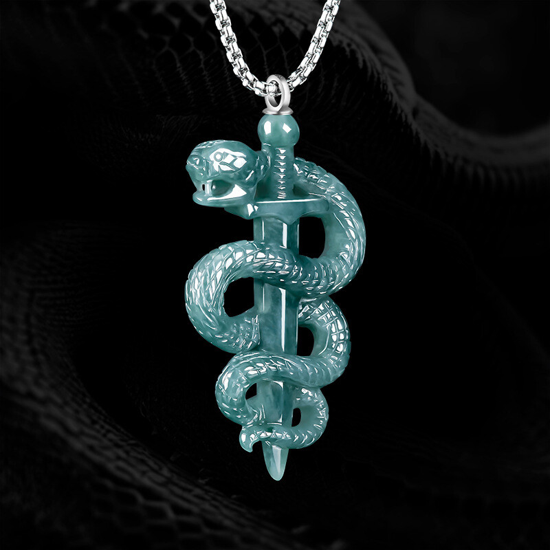 Certified Grade A Burma Green Jade Zodiac Snake Pendant Necklace
