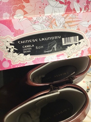 Chinese Laundry Canela Black Leather High Heel Ankle Brown Booties Size 8 NIB - Picture 4 of 11