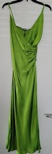 Zara Satin green Women's Dress Flowy Neckline Gathered side Long Slit XS 03