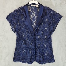 Vintage Victoria's Secret Gold Label Top Womens M Navy Lace Satin Collar 90s