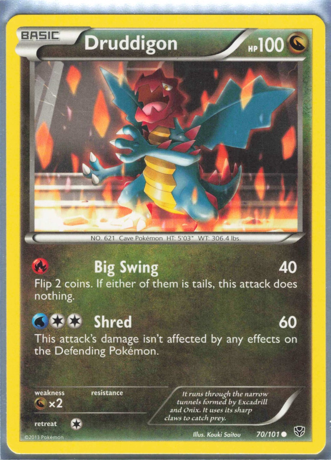 2013 pokemon Plasma Blast reverse holo Druddigon 70/101