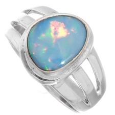 925 Sterling Silver Blue Natural Australian Opal Sterling Sz 6 Ring