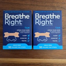 Breathe Right Nasal Strips Sm/Med Tan 60 Count Exp 5/2030 Drug Free 2 x 30Ct Box