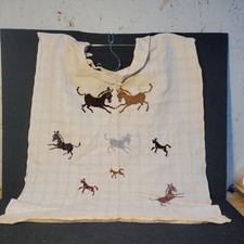 Vintage Childrens Bib/Apron Hand Embroidered Horses Cotton Large Dress Up Play