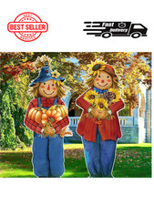 Charming 2 Pcs Scarecrow Yard Signs with Stakes Fall Thanksgiving Decor