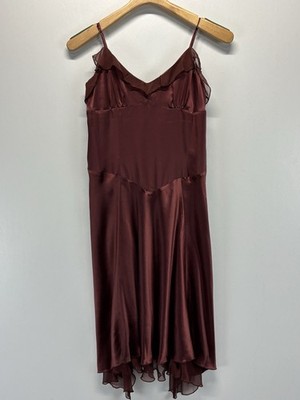 To The Max 100% Silk Slip Dress Women s 6 Rust Layered Y2K Fairy Whimsigoth 