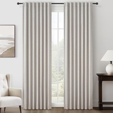 Pleat Linen Blend Room Darkening Curtains 84 Inch Length 2 Panels Set for Liv...