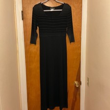VTG John Roberts 3/4 Sleeve Stretch A Line Black Midi Maxi Dress Size 8