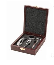 4pc Classic Wine Accessories Set In Wooden Box Set-Opener-Drip Collar-Stylish UK