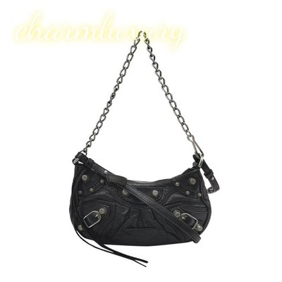 Balenciaga Le Cagole Giant Studs Shoulder Bag Leather Black Mimi