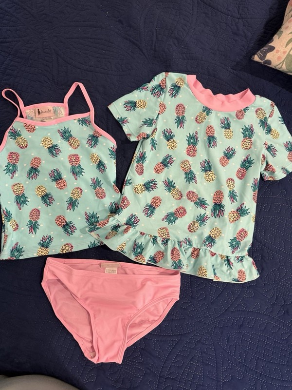 Floatimini Swimsuit Set, 3 Piece Tankini With Short Sleeve Rash Guard, Pineapple