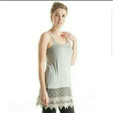 Lace trimmed camisole slip extender heather gray small