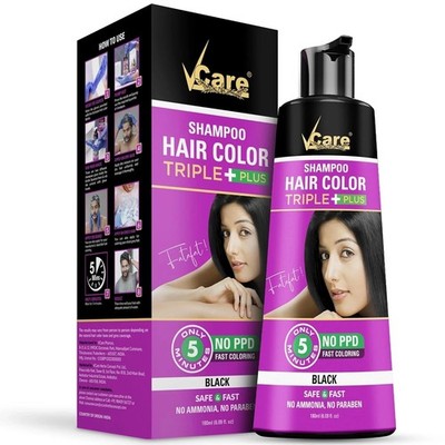 VCare Shampoo Hair Color Triple Plus,180ml for UNISEX | 100% grey Coverage