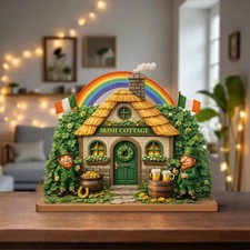 Personalized Irish Cottage 2D FLAT Wooden Block, Custom Family Name House Decor