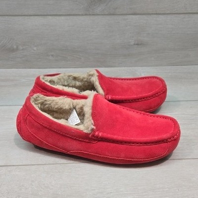 UGG Australia Mens Ascot Samba Red Suede Fleece SlipOn Slippers Shoes Sz 7