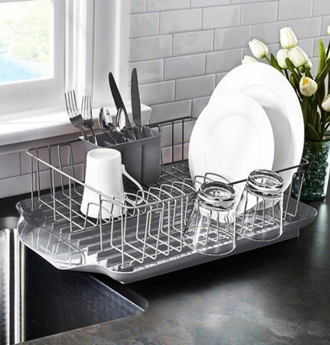 Dish Drying Rack Set with Drainboard and Utensils Holder Large Capacity 3- Piece
