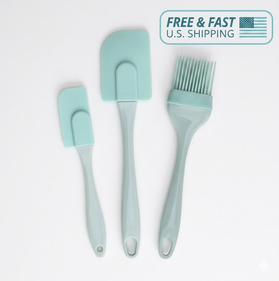 3Pcs Silicone Cream Spatula Set Non-Stick Cake Scraper Oil Brush Baking Tool