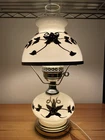 Vintage Milk Glass Brass Gone with the Wind Table Lamp Brass Flowers 17” X 8.25”