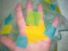 Vintage 1960's Sheer Yellow Aqua Blue Geometric Square Nylon Scarf Japan