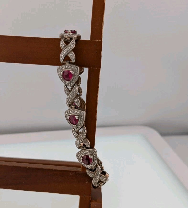 10ct Ruby Sterling Silver Bracelet 925 Tennis 8" … - image 2