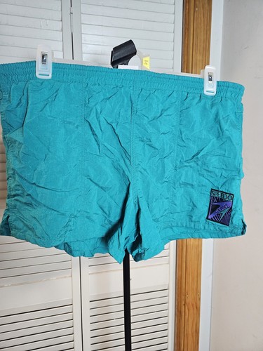Vintage Speedo Men's swim trunks w/ lining and zipper Black/Teal/Purple S/M