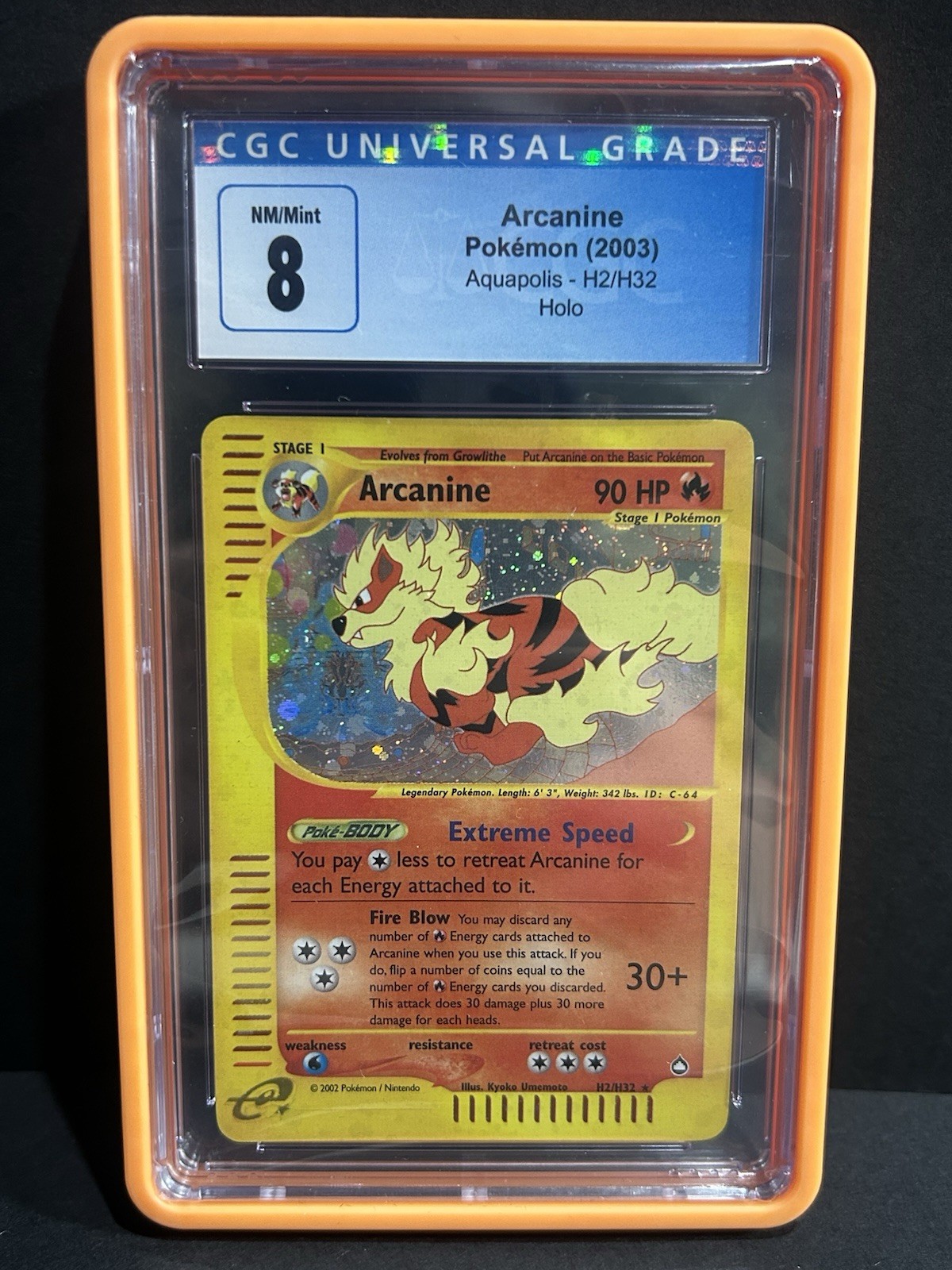2003 Pokemon Aquapolis Arcanine Holo Rare #H2 CGC 8 NM/Mint