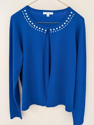 89th & Madison Blue Open Cardigan Sweater Long Sleeves Brad Accents Medium NWOT