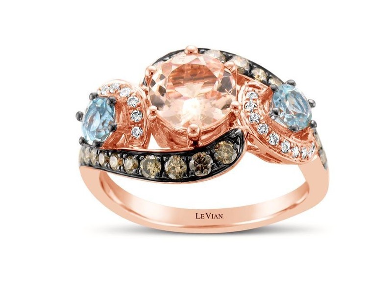 Le Vian 14K Rose Gold Cocktail Ring for Women 1.79 cts Aquamarine Diamond Size 7