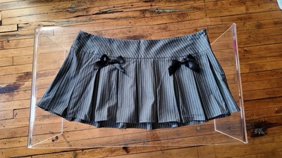 Fashion Nova Gray Pinstripe Pleated Bow Mini Skirt Women s Plus Size 3X 