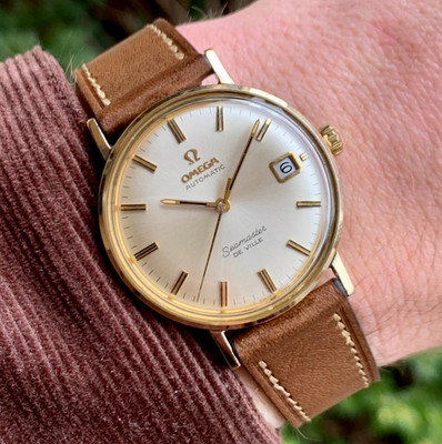 1970s Omega Seamaster DeVille Automatic Date 14K Solid Gold Bezel Wristw G2U