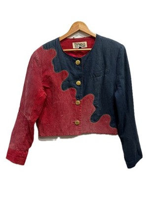 Dino'z Vintage Blazer halb Leder und halb Baumwolle aus Wollmischung - Größe 42