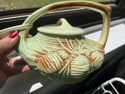 McCoy Pinecone Tea Pot Vintage MCM 10 X 7 1/2 X 5 3/4