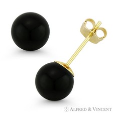 3mm-8mm Black Onyx Ball Studs 14k 14kt Yellow Gold Pushback-Bell Stud Earrings