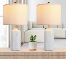 22" Modern Ceramic Table Lamp White Nightstand Lamp Set of 2 Farmhouse Bedsid...