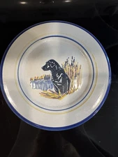 Vintage Louisville Stoneware Pottery Black Lab Dog  8" Salad Plate Kentucky USA