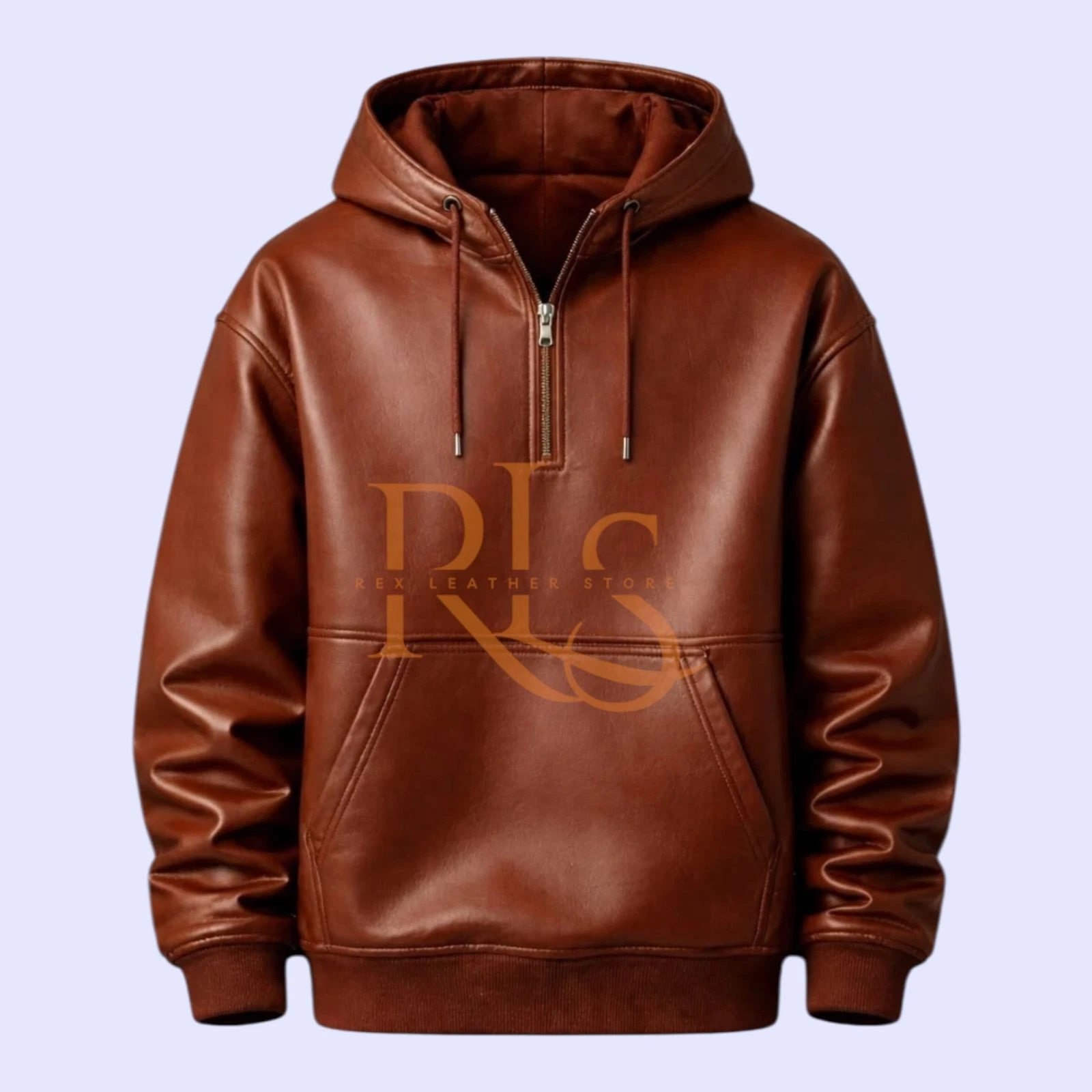 Men’s Brown Pullover Leather Hoodies – Real Lambskin Leather Zip Closure Hoodies