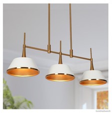 3 Light Linear Chandelier Gold White Dome Shades 34.5 Inch Kitchen Island