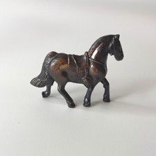 Vintage Miniature Bronze Metal Saddled Horse Figurine Collectible Equestrian Toy