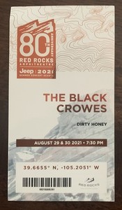 Red Rocks Amphitheatre 80th Anniversary The Black Crowes Commemorative Ticket