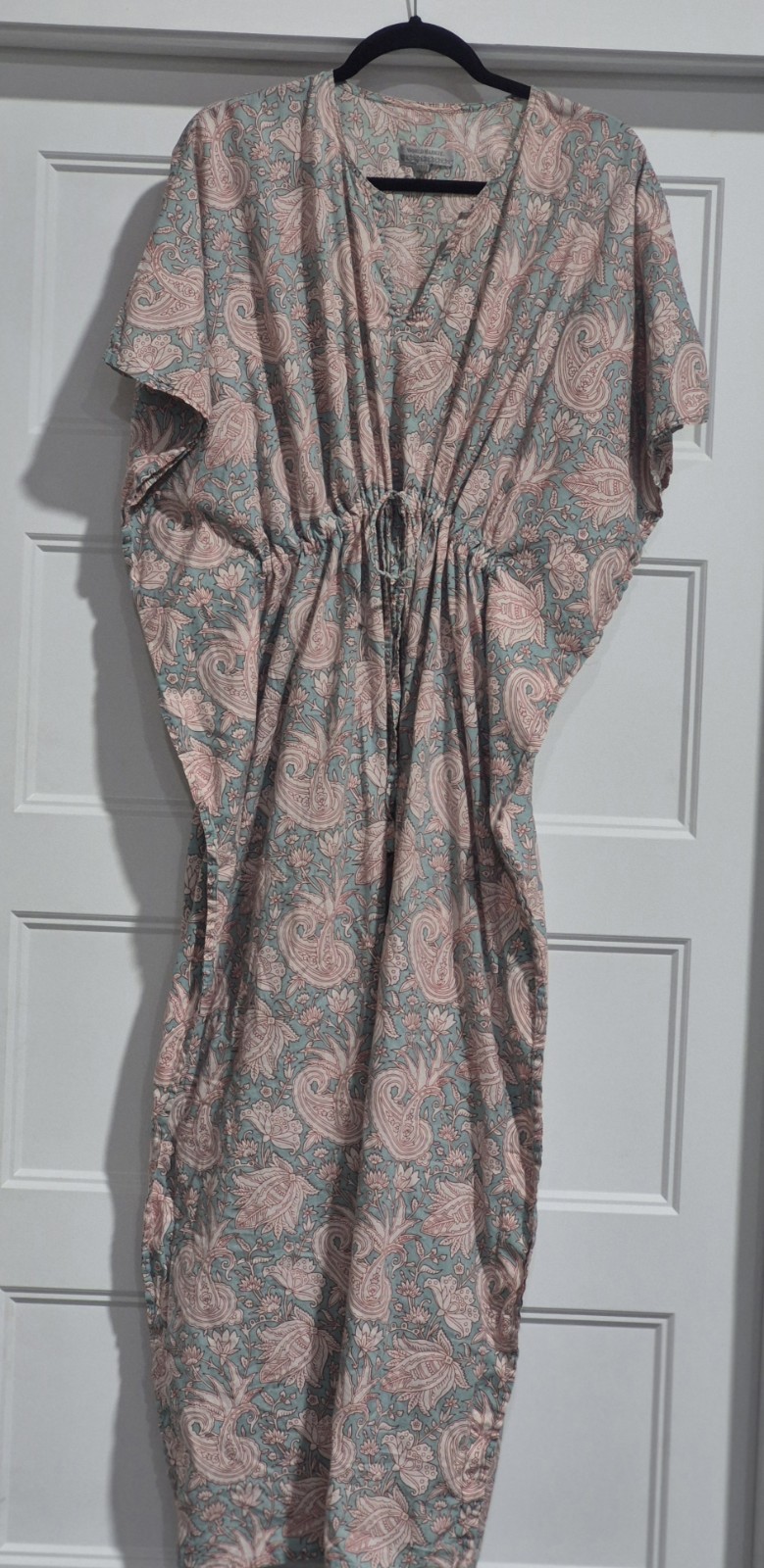 World Market Cotton Maxi Kaftan Dress One Size  Damask Pink Blue