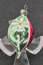 Feather Tree Christmas Ornament Teardrop Vintage Glass Green Red Flower Stencil