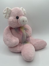 Kellytoy Pink Pig Plush 17" Stuffed Animal Toy W/ Bow Soft Floppy Stuffie Sits
