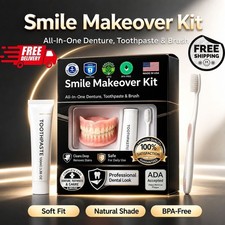 Moldable Silicone Dentures Upper Lower False Teeth Set Instant Smile Toothbrush