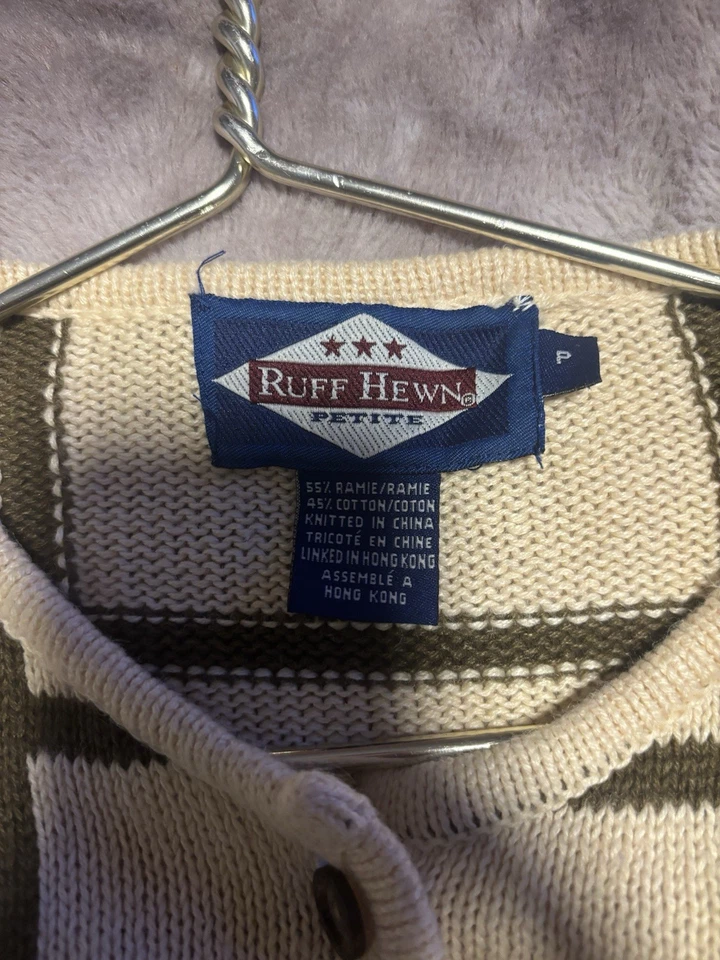 Ruff Hewn Cream Plaid Button Front Cardigan Women’s Petite P Red Green Sweater - Image 3 of 4