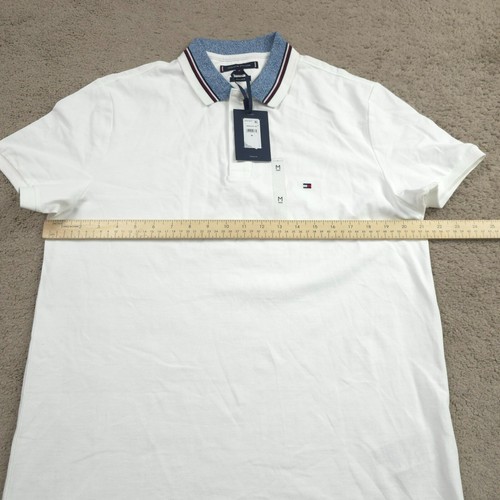 Tommy Hilfiger Men's White Regular Fit Mouline Collar Logo Polo Shirt Medium - Picture 4 of 9
