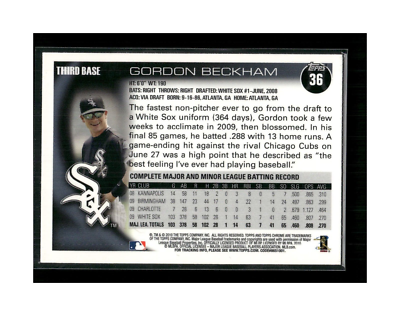 2010 Topps Chrome Chicago White Sox Baseball Card #36 Gordon