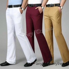 Men Bell Bottom Pants Retro 60s 70s Flare Formal Dress Trouser Slim Classic Soft